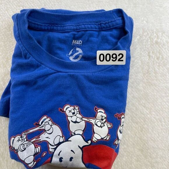 Large Blue T Shirt Ghostbusters Logo With Stay Puffed Marshmallow Minis Mad Engi - Picture 12 of 13
